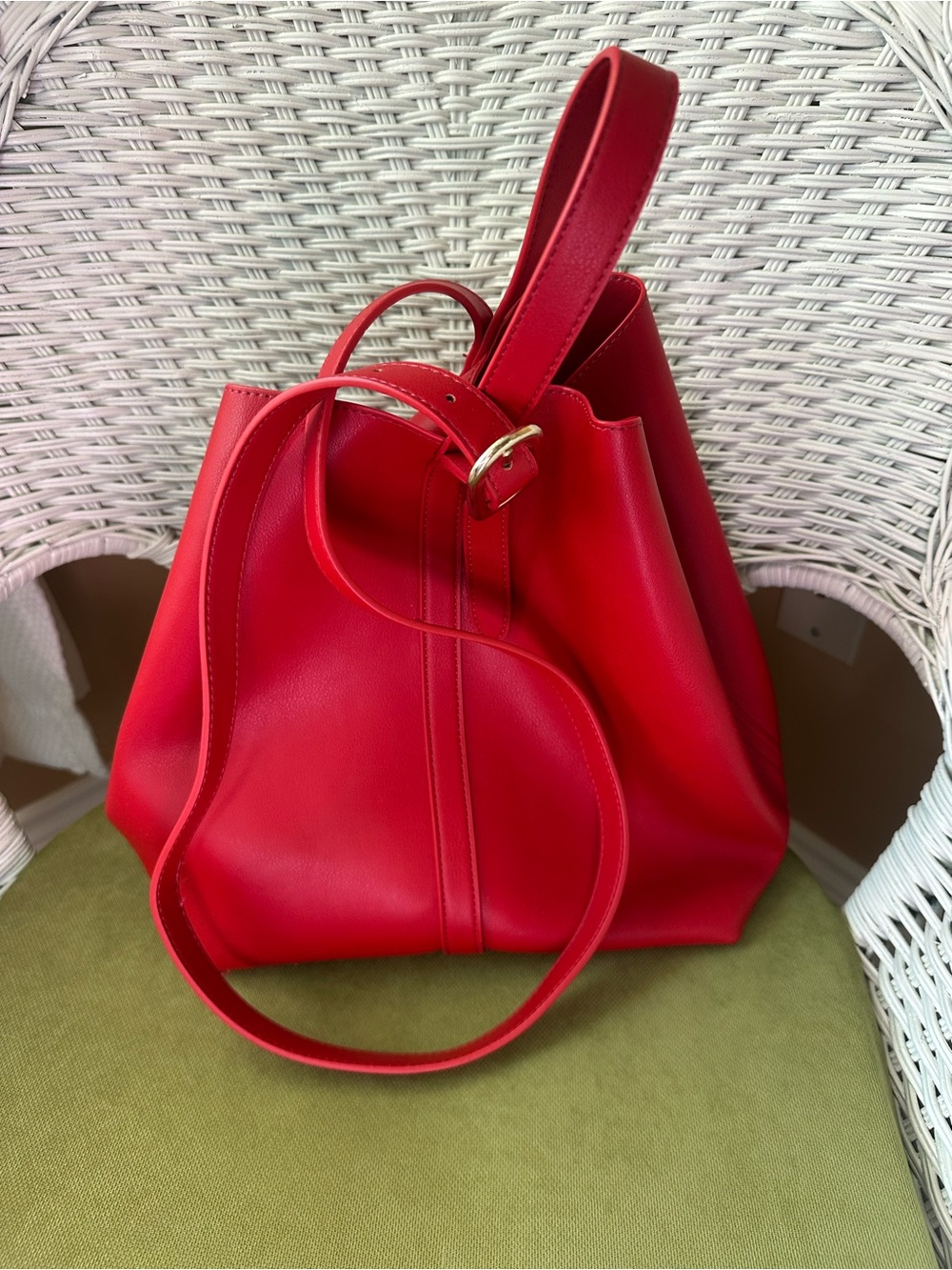 Old Navy Red Leather Bucket Bag